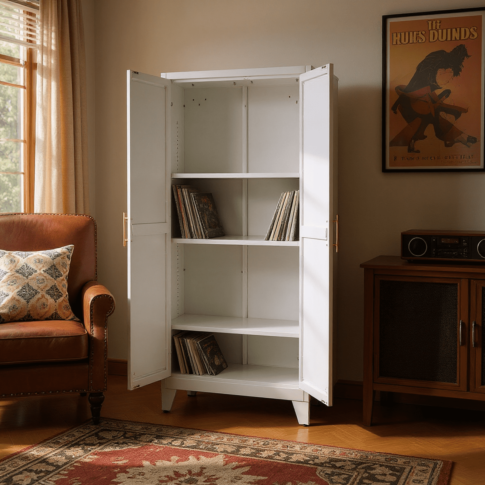 Homy Casa Media Storage Cabinet with Adjustable Shelves, 2-Door Tall Storage Organizer for CDs, Games