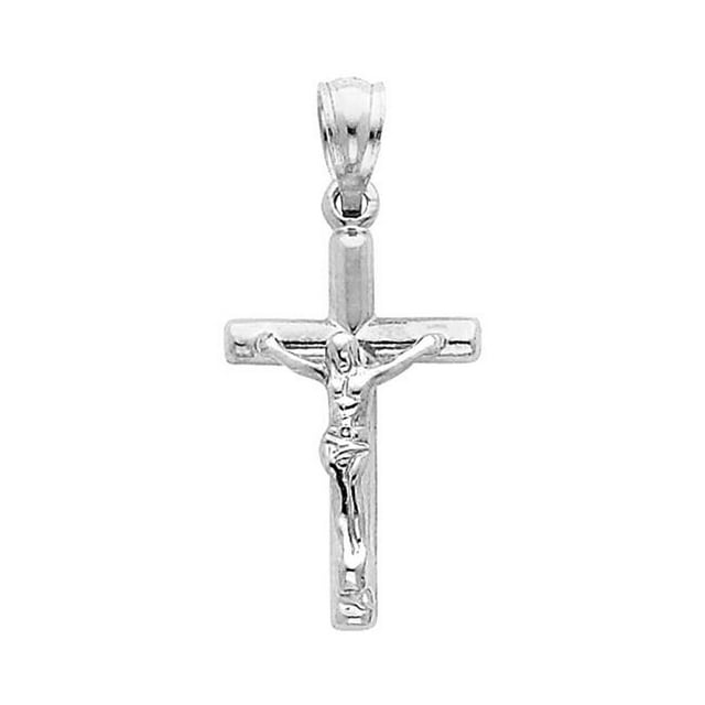 Jewelry 14k White Gold Crucifix Religious Cross Charm Pendant