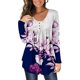 thumbnail image 2 of Moda Mujer O-cuello Camiseta de manga larga Botón de impresión de otoño Blusa suelta Tops Fridja fksj1999, 2 of 7