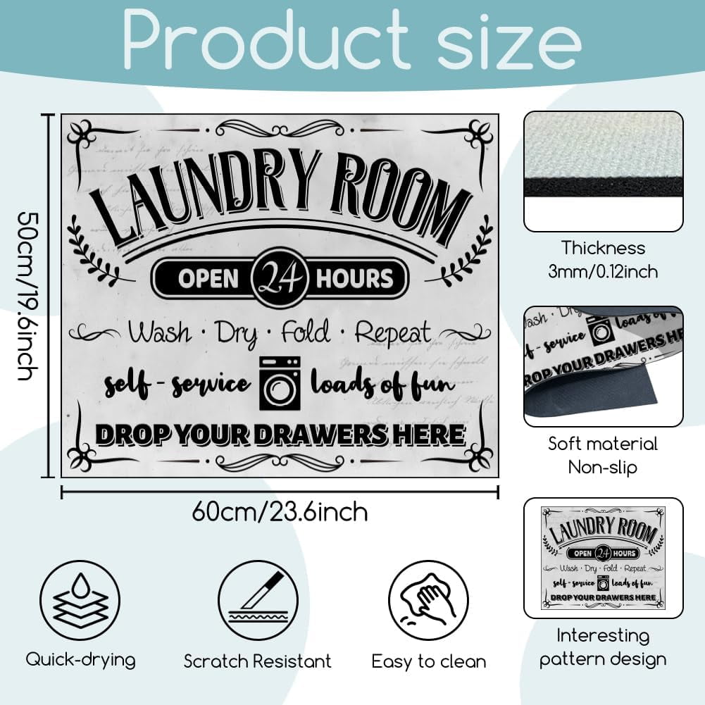 Retro Laundry Room Washer Dryer Dust Cover 23.6×19.7inch Text Washing Machine Top Protector Pads Non Slip Washing Machine Top Covers