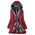 thumbnail image 2 of Azrian Inner Plush Women's Windbreaker Hooded Mid Length Three Piece Thick Collar Coat Solid Cotton Coat Windbreaker Parka, 2 of 8