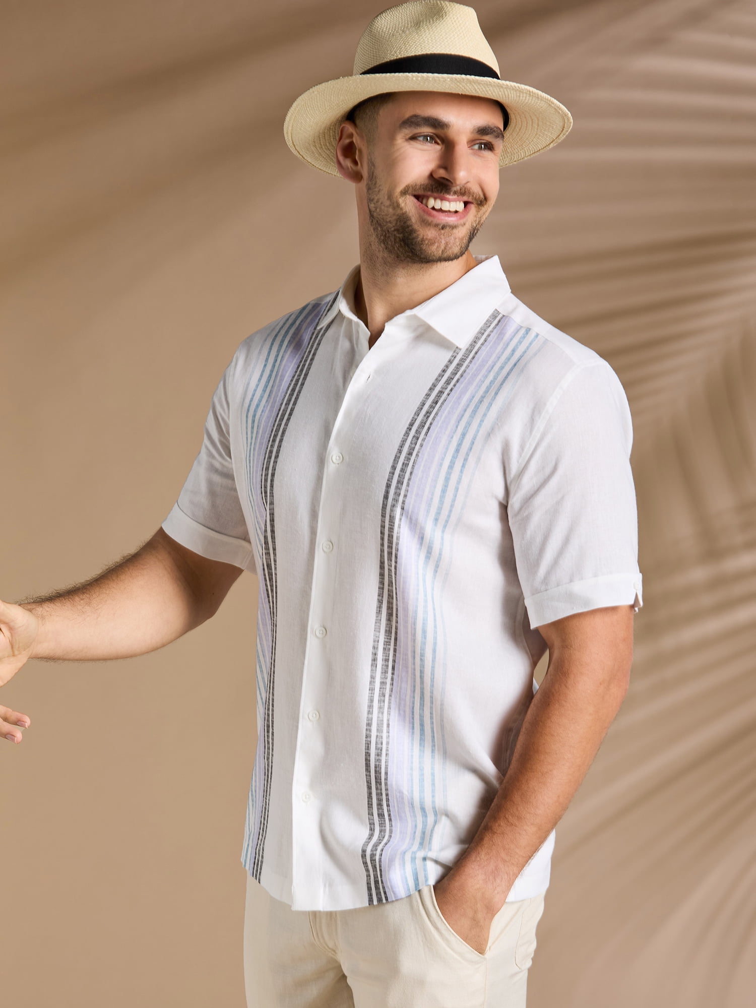 Cafe Luna Men's and Big Men's Gradient Panel Print Short Sleeve Shirt, Sizes S-5XL