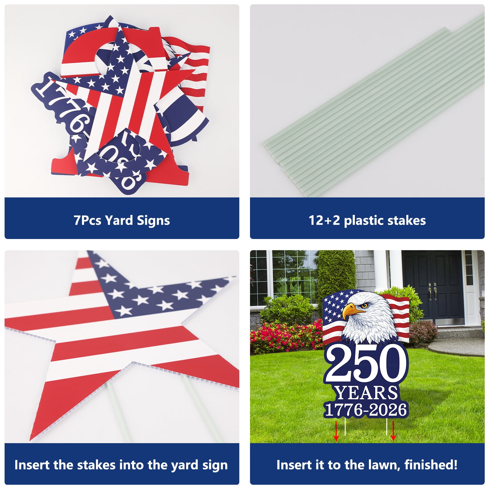250th Anniversary Yard Sign USA America Eagles 250 Years Outdoor Decor, 1776-2026 250th Birthday Patriotic Stars and Stripes Signs for Garden Yard