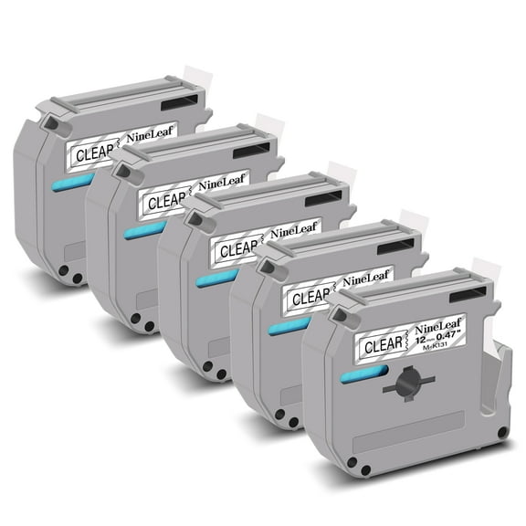 NineLeaf 5PK Compatible for Brother P-touch M-K131 M-K131s M131 1/2" 12mm Black on Clear Label Maker Tape Refills for PT-45m PT-65 PT-70bm