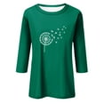 thumbnail image 3 of EHTMSAK Women Dress Shirts 3/4 Sleeves Elbow Length Dandelion Printed Solid Color Round Neck Shirts Loose Fit 2024 Trendy Tee Tops Casual Plus Size Fashion Blouses Dark Green 3XL, 3 of 4