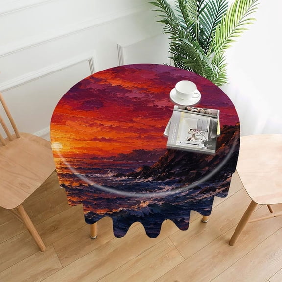 RKSupls 60 Inch Round Tablecloth, Lone Treeon Hillside Premium Polyester Straight Edge Wrinkle Resistant Washable Table Cover for Party Home Dining Decor