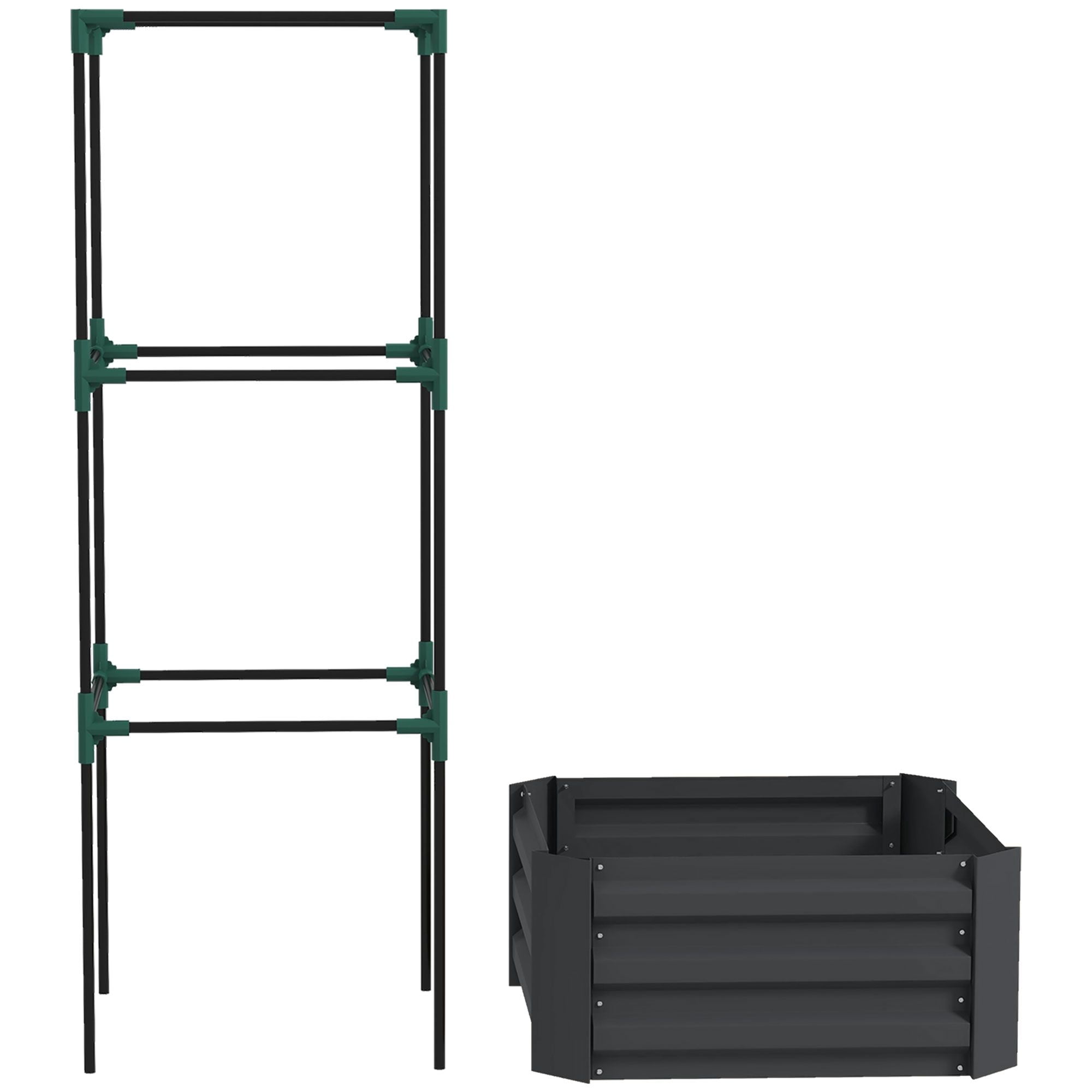Dranite Galvanized Planter Box 24"x24"x11.75" Raised Garden Bed with Tomato Cage for Climbing Vines