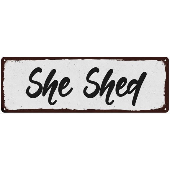 She Shed Black on White Shabby Chic Metal Sign 6x18 Room Decor 106180049014