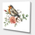 thumbnail image 3 of Designart ' Cotton Rose and Leaves With Robin Redbreast ' Traditional Canvas Wall Art Print, 3 of 4
