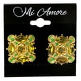 thumbnail image 2 of Green & Gold-Tone Colored Metal Clip-On-Earrings With Faceted Accents #LQC258, 2 of 2