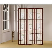 3 Panel Floral Shoji Screen, Rosewood Frame Room Divider