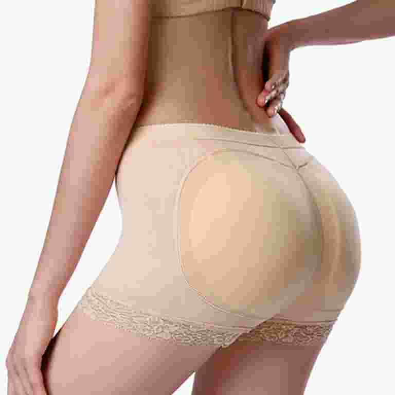 Women's Seamless Padded Butt Lifter Panties – Hip Enhancer Shapewear, Black/Beige, Removable Pads (S-XL)