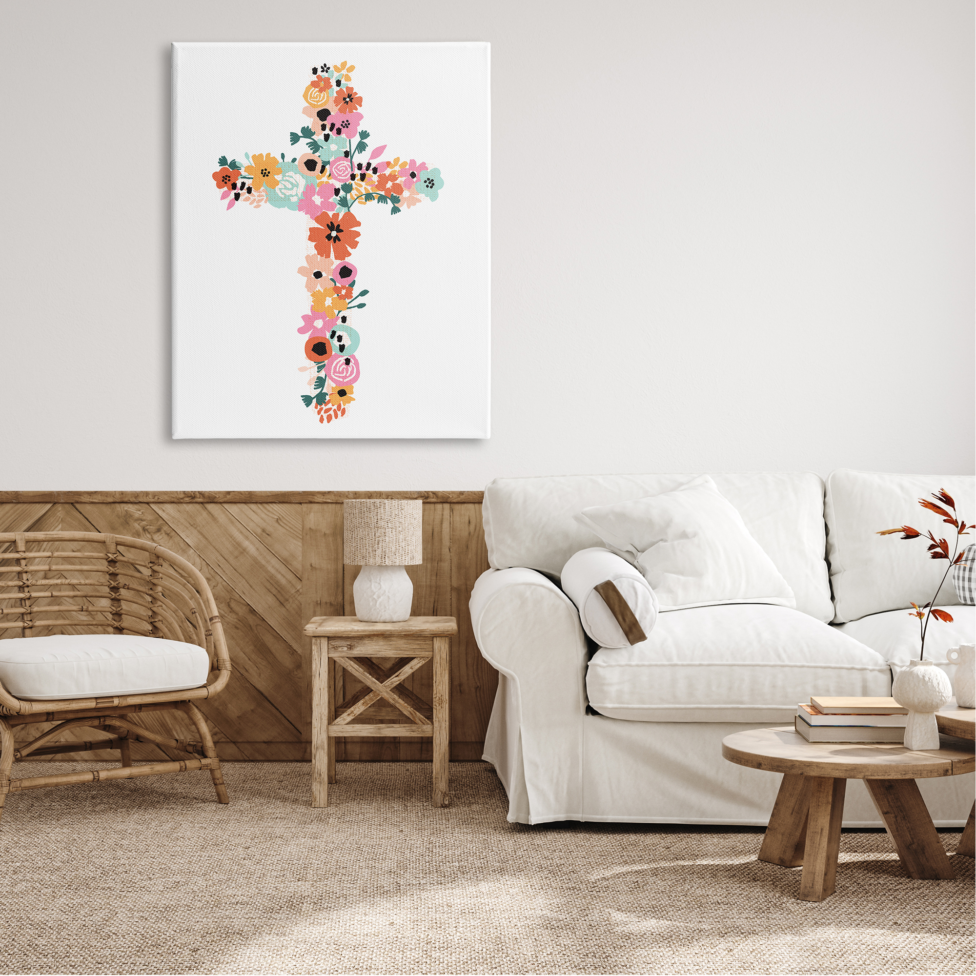 Stupell Industries Bold Flowers Cross Symbol Floral Arrangement Design Canvas Wall Art, 36 x 48, Design by Jess Bruggink