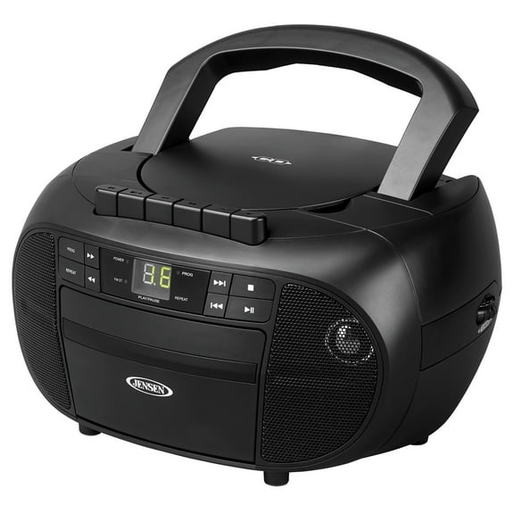JENSEN Portable Boombox/Stereo Cassette Recorder & CD Player with AM/FM Radio, Black