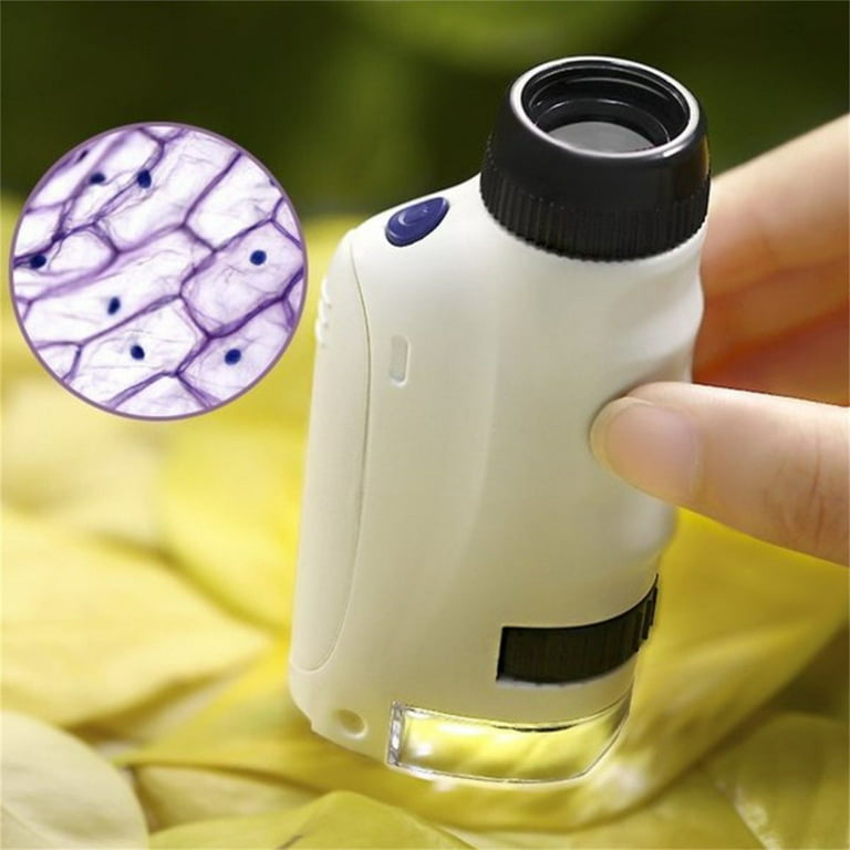 Microscope de poche portable 60x-120x + 12 Pcs Spécimen de couleur, Led  Light Portable Mini Microscope Cadeau Pour Enfant