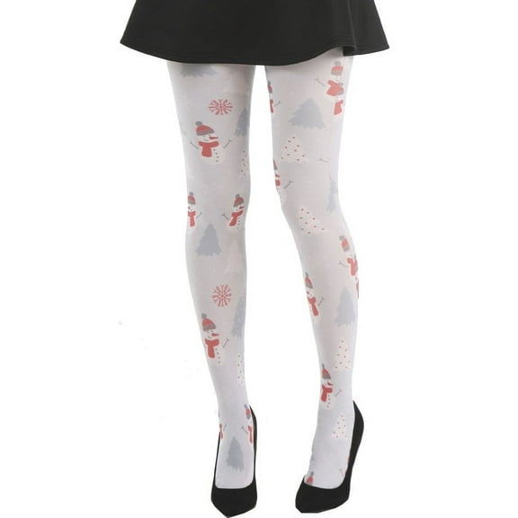 Christmas Snowmen patterned tights light gray and red for all women