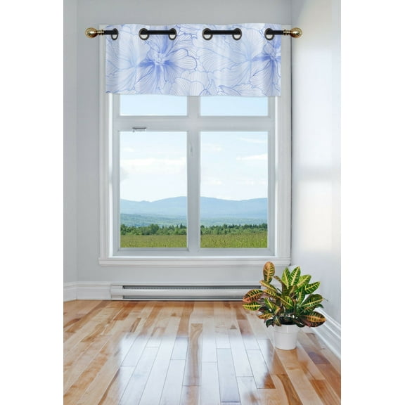 LUXURY VALANCE KITCHEN BATHROOM DÉCOR WINDOW BIG FLOWER FLORAL BLUE PRINT DESIGN BLACKOUT LINED VALANCE GROMMEST SIZE 37" WIDE X 18" LENGTH