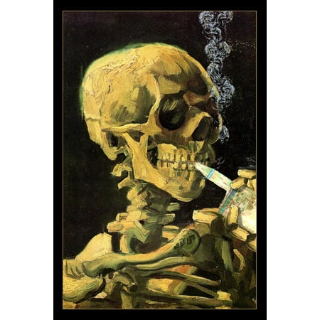 Vaping Skull Of Skeleton Vincent Van Gogh Painting Poster 1885 Burning Cigarette Vincent Van Gogh Parody Funny Humor Thick Paper Sign Print Picture 8x12