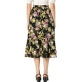 thumbnail image 4 of INSPIRE CHIC Valentine's Day Women's Chiffon Skirts Elastic Waist Ruffle Tiered Floral Flowy Midi Skirts M Black Pink-Floral, 4 of 7