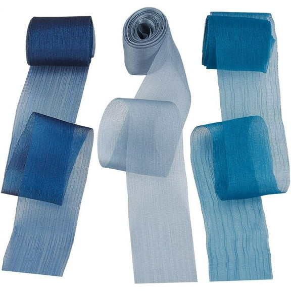 15 Yards 3 Colors Chiffon Silk Ribbon 2-3/8 Inch Fringe Chiffon Ribbon for Wedding Invitation Gift Wrapping Boho Yarn Ribbon Fabric for DIY Flower Bouquet Christmas Party Jewelry Making Blue