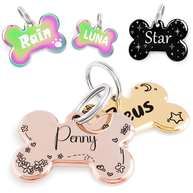 Placa personalizada para perro y gato MEOW the WOOF de acero inoxidable grabada