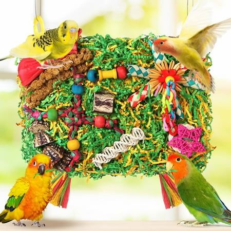 Bird Toys Parakeet Toys Foraging & Shredding Cage Hanging Toys with Seagrass Mat for Parrots