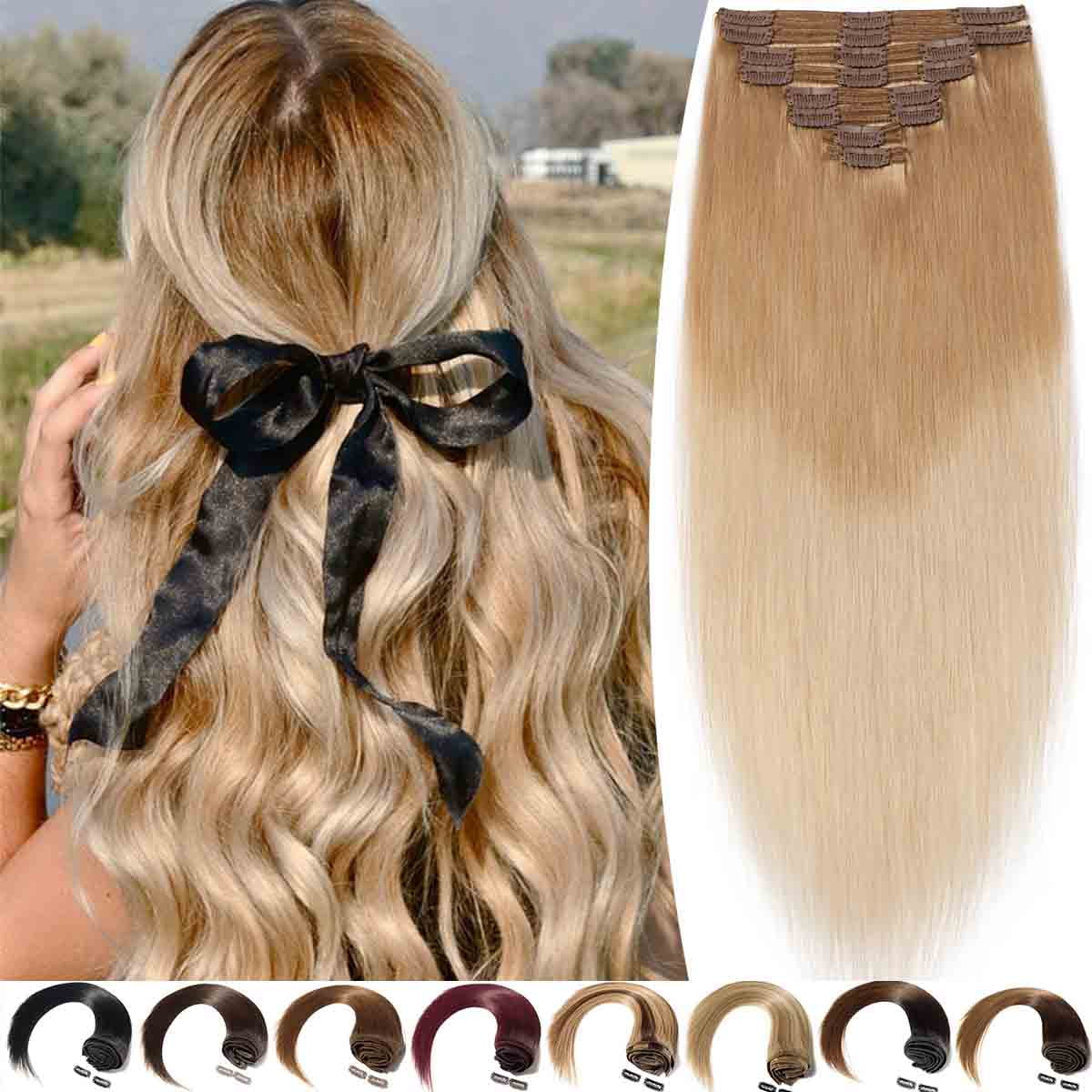 SEGO Clip in Hair Extensions Human Hair 100% Real Remy Hair 10-24 inch Full Head Thick Hair Pieces Silky Straight Balayage Hair Cleanrance