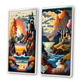 thumbnail image 3 of Designart "Modern Vector Art Sunset I" Coastal Sunset Framed Wall Art Set Of 2 - Brown Landscapes Frame Gallery Set For Office Decor, 3 of 7