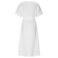 thumbnail image 5 of Cmfcve Women's Office Dress Tie Split Temperament Midi Dress Short Sleeve Round Neck Casual Dresses, 5 of 6