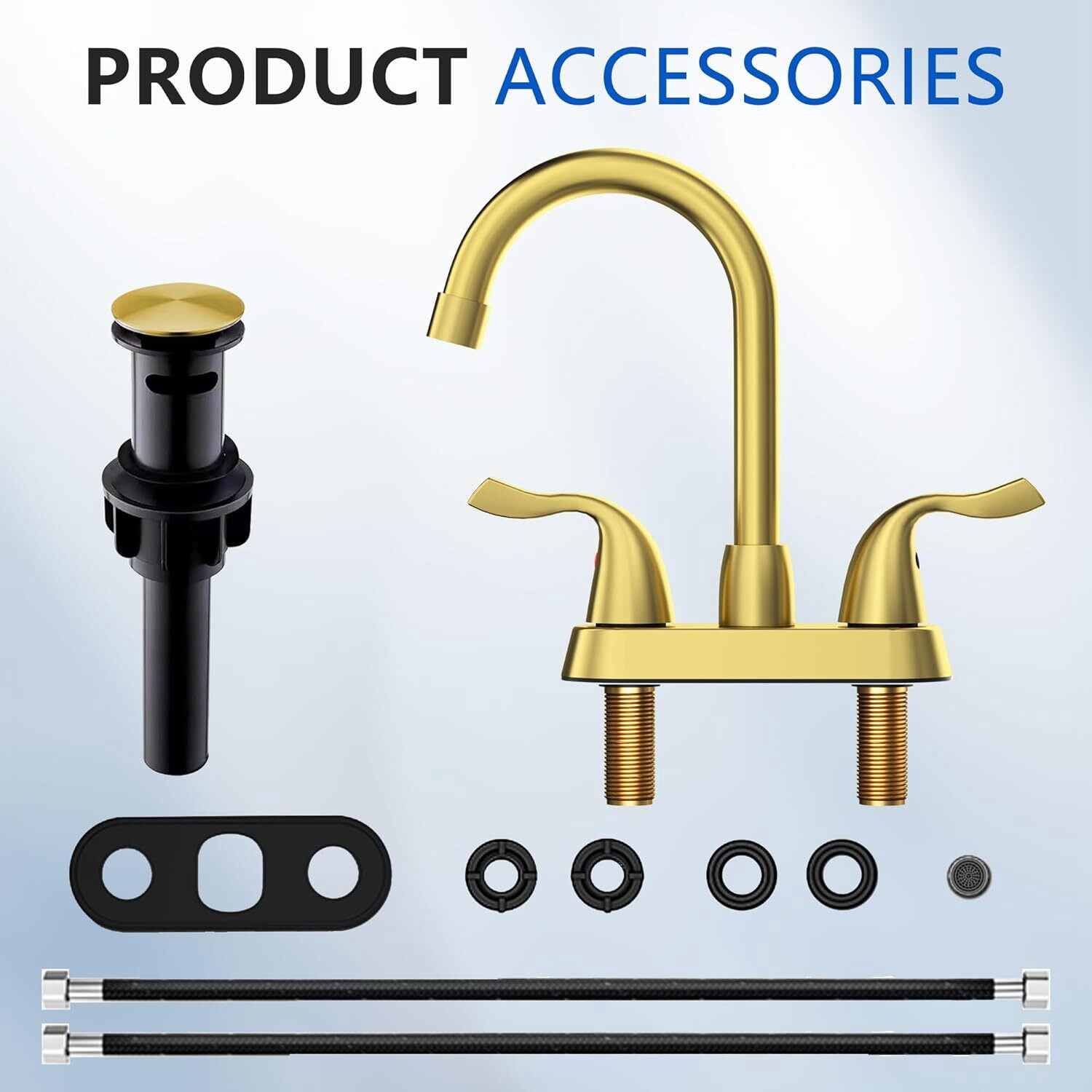 Bathroom Sink Faucet, 2 Handle Bathroom Faucet 4 Inch Centerset Bathroom Faucet 2 or 3 Hole Vanity Sink Faucet, Faucet Bathroom with Pop-up Drain and Supply Lines (Brushed Gold)