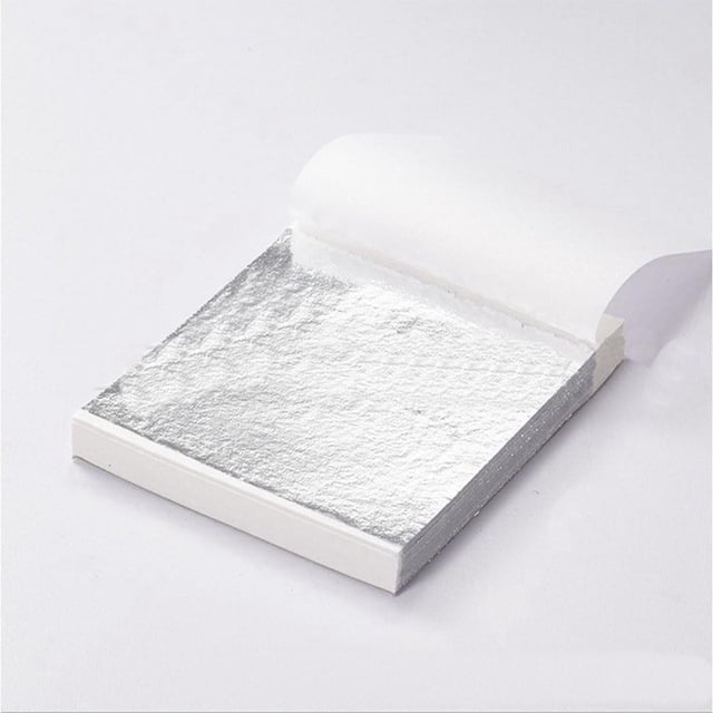 100PCS 24K Pure Genuine Gold Leaf Foil Sheet Gold Decoration (Silver 100PCS)