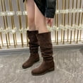 thumbnail image 5 of Viluyesy Womens Slouch Boots, Pull-On Knee High Wide Calf Chunky Heels Fall Winter Suede Tall Boots Brown US8.5, 5 of 9