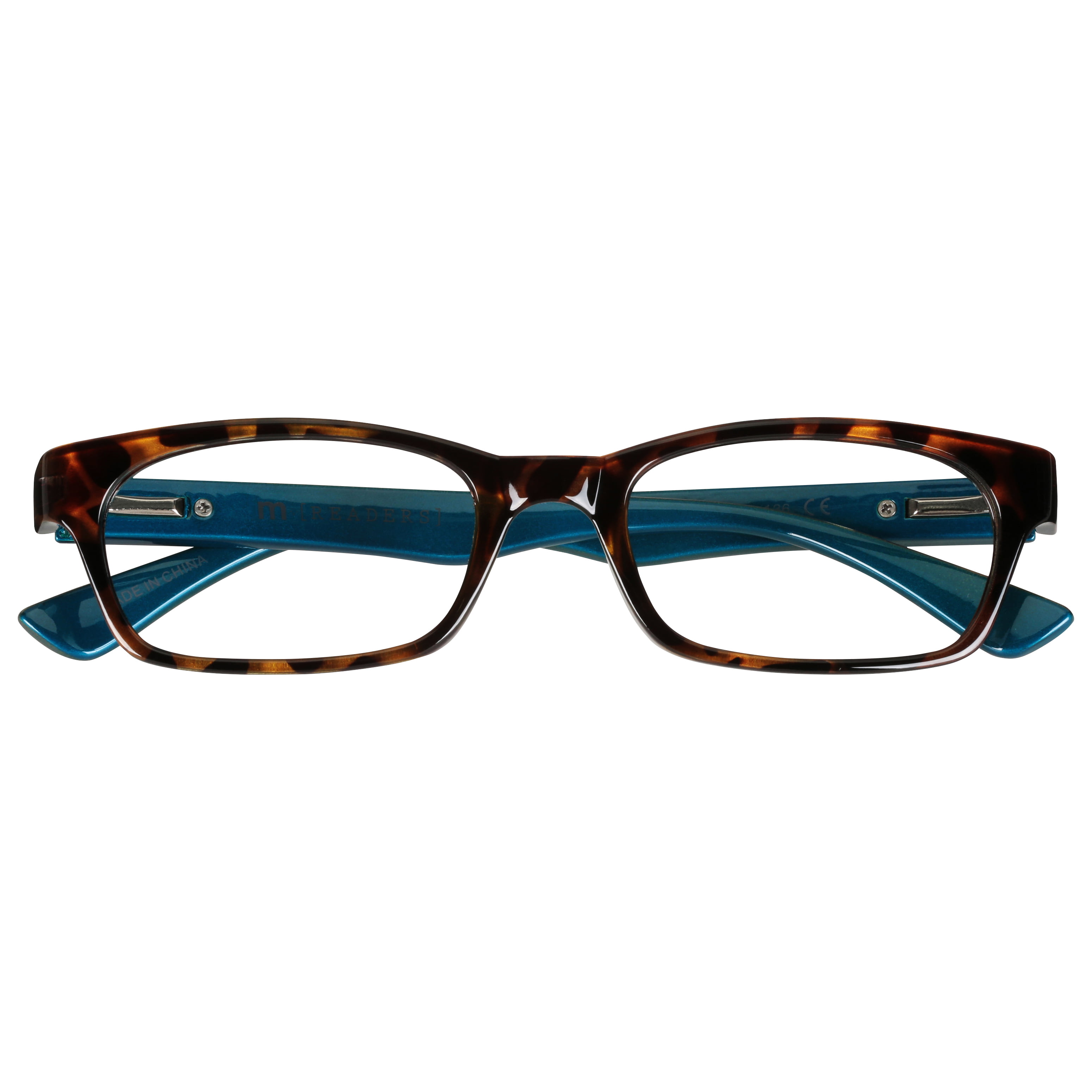 M+ Readers Color Tortoise with Inner Hinge Teal Plastic Tort Reading Glasses Womens 2.50 Spring in Colleen