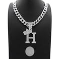 thumbnail image 3 of iJewelry2 Kings and Queens Crowned Initial Letter H Crystals Pendant Silver-tone Cuban Linked Chain Necklace, 3 of 3