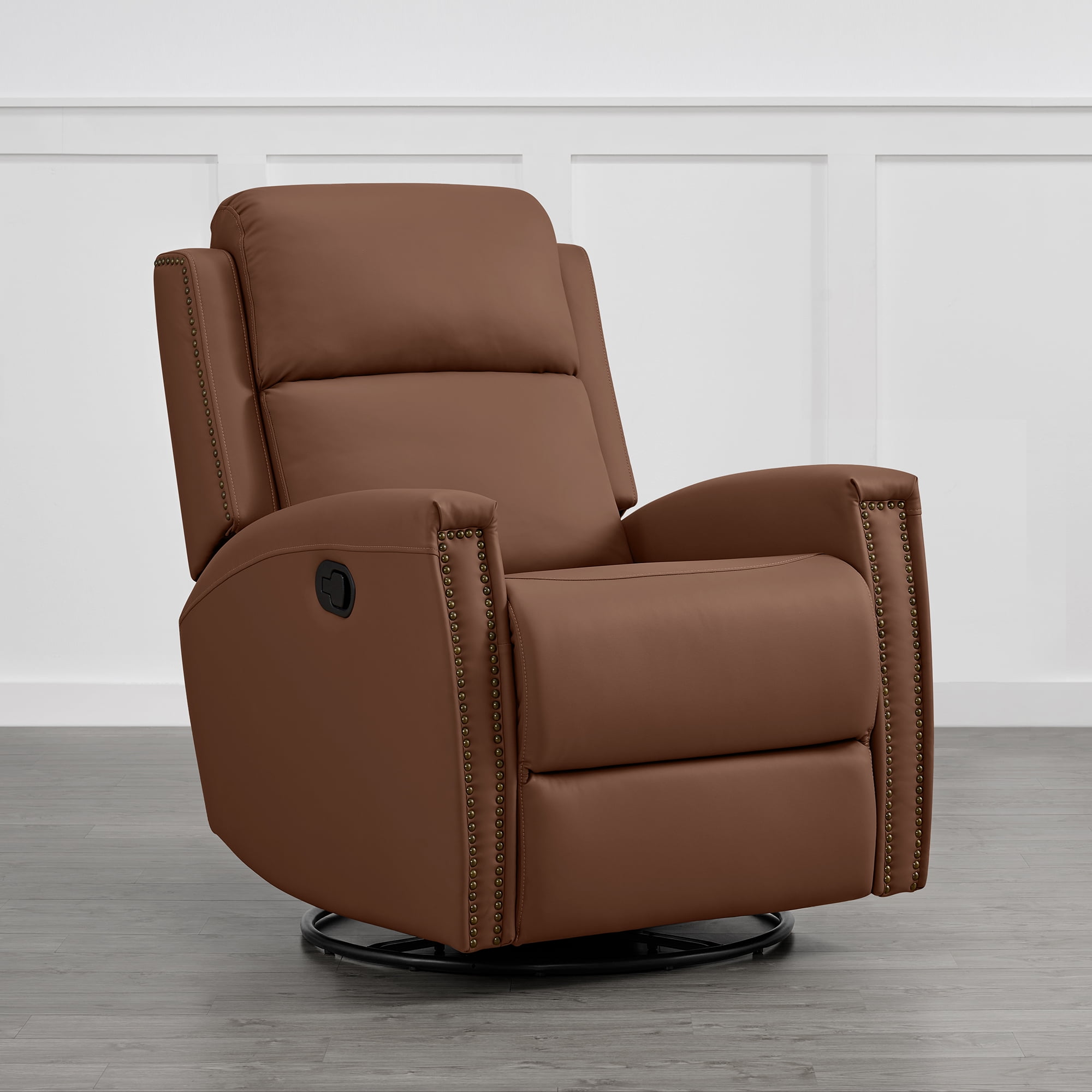 Spruce & Spring 360° Swivel Glider Recliner with Nailhead Accents for Nursery, Terracotta Brown