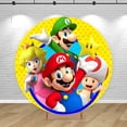 thumbnail image 3 of Fondo de Super Mario Bros, cubiertas redondas, fondo para fiesta de cumpleaños de niños, decoración de juegos de anime, pancarta para baby shower, accesorios de regalo, 3 of 5