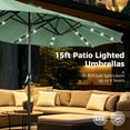 thumbnail image 5 of Alpha Joy 15ft Extra Large Outdoor Patio Double-Sided Umbrella with Solar Lights & Umbrella Base, Mint, 5 of 6