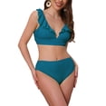thumbnail image 1 of INSPIRAR CHIC Conjunto de Bikini de Dos Piezas para Mujeres con Volantes, Escote en V, Tiras Anchas, Leopardo, Top con Cinta Ajustable en la Espalda y Parte Inferior Triangular, Grande, Verde Azulado, 1 of 5
