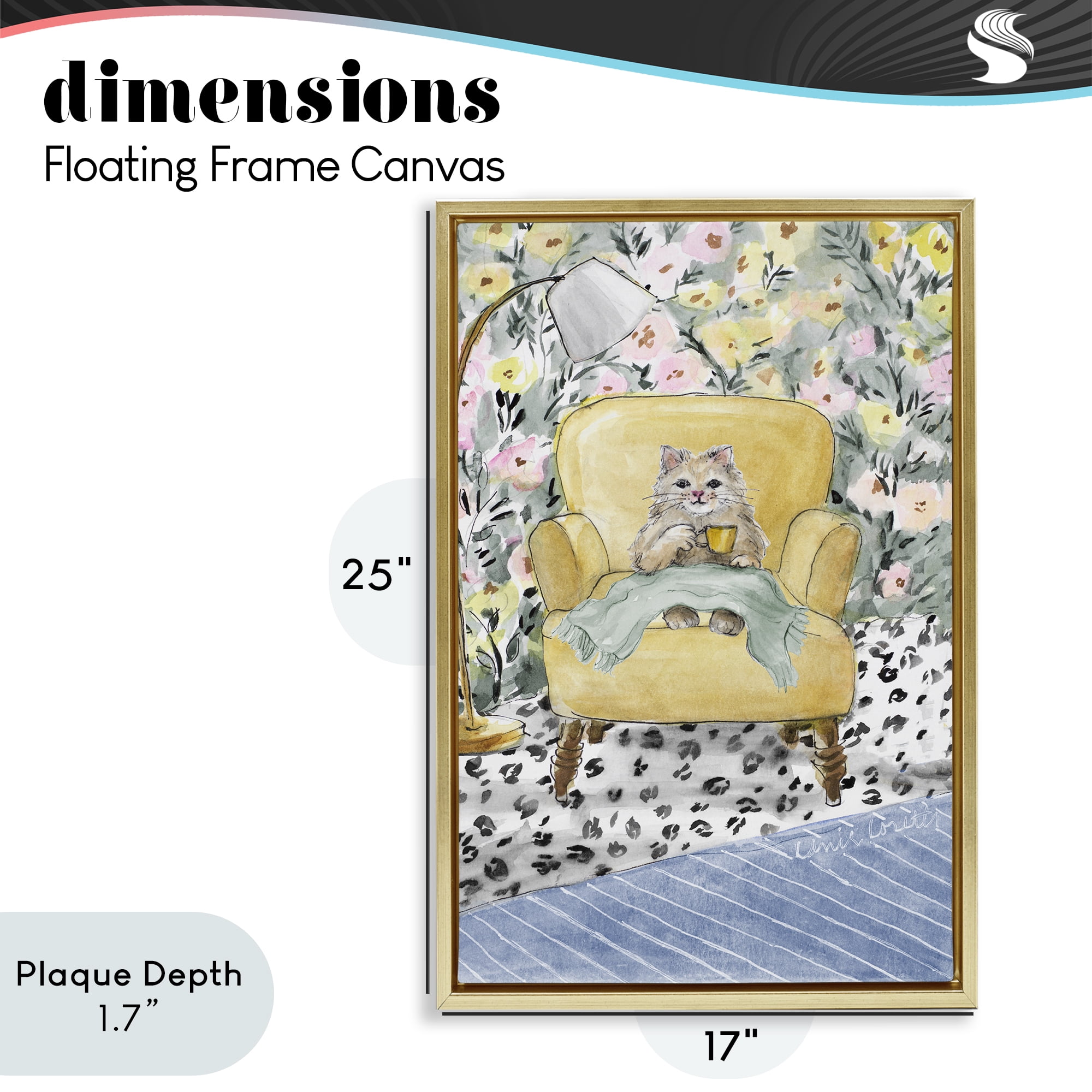 Stupell Industries Cozy Cat Relaxing Gold Framed Floater Canvas Wall Art, design by Lanie Loreth