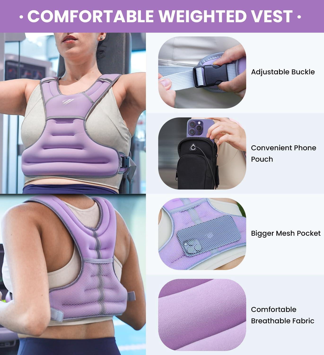 Purple 6 lbs Weighted Vest for Walking Running Workout Fitness