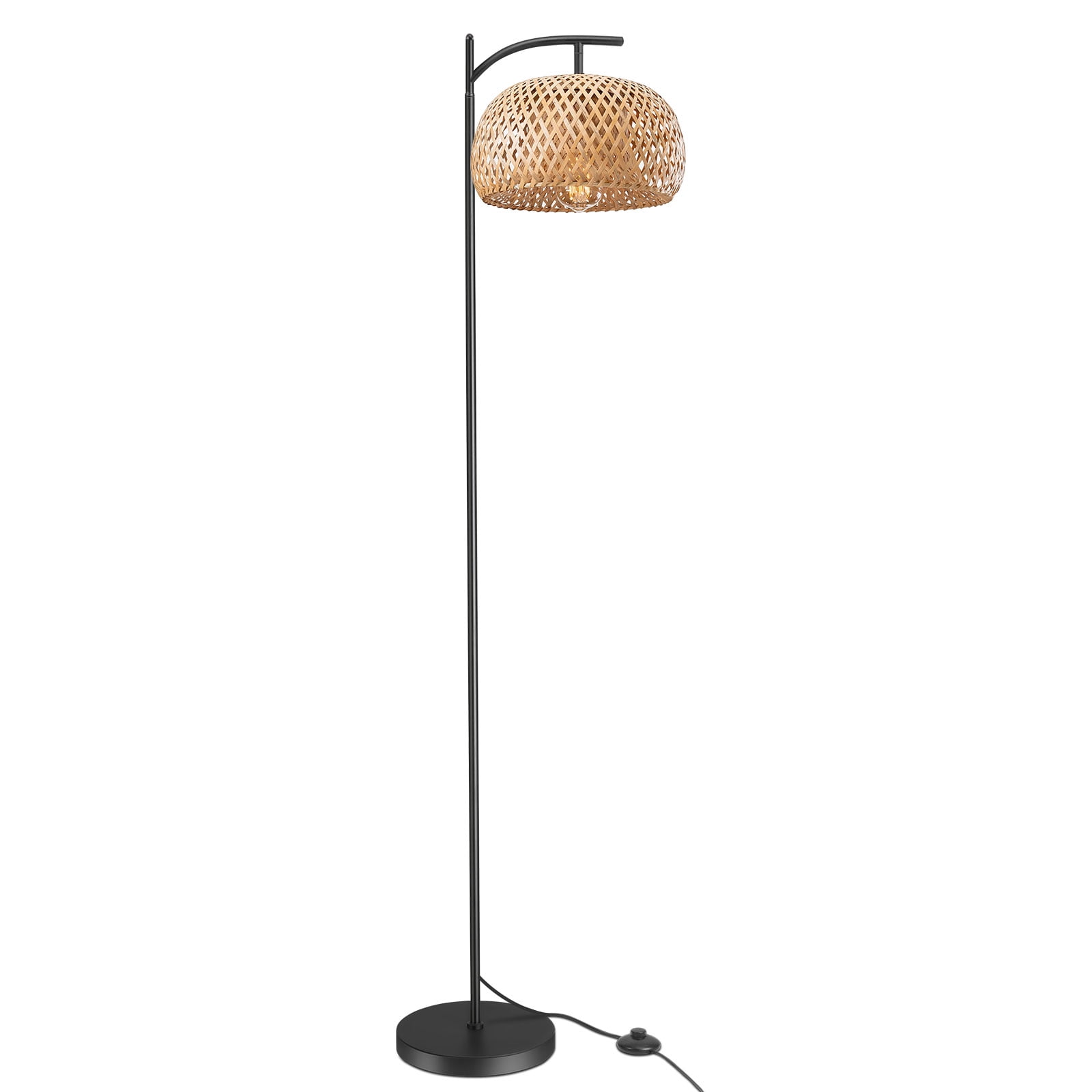 EE Eleven Master Floor Lamp for Living Room Farmhouse Rattan Standing Lamp, Nature Boho Bamboo Lampshade Floor Light for Bedroom, Office (Bulb not Include)