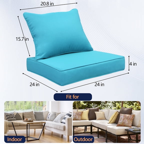 FKS LIFE Outdoor Patio Chair Cushions Set 24 L X 24 W X 4 H Waterproof Fade Resistant Deep Seat with Back Cushions Outdoor Seat Cushion Set for Chairs and Sofas(2 Set)