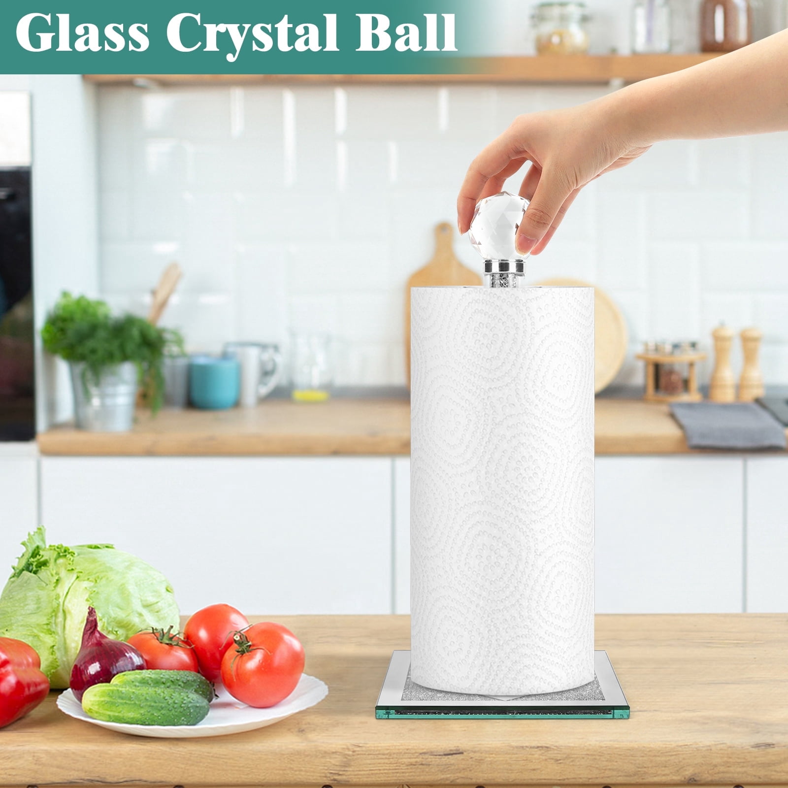 YTCYKJ Towel Holder , Square Base Vertical Paper Towel Holder with Sparkling Crystal Crushed Diamond Accents for Kitchen, Dining Table and Bathroom, Silvery