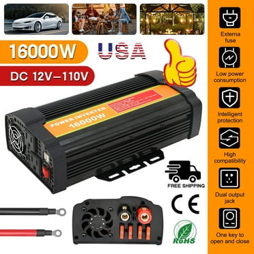 Baokaler Car Power Inverter, 12V DC to110V AC Car Inverter with 3 AC Outlets and 4 USB Port, Battery Cables Included,16000W Peak Car Converter Suitable for Car RV Truck Boat
