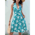 thumbnail image 3 of Robe d'Été Sans Manches Portefeuille à Col en V à Fleurs pour Femme, Mini, Bleu, TTG, 3 of 5