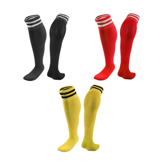 Lian LifeStyle 3 Pairs Knee High Sports Socks for Soccer, Softball, Baseball, Soccer, and Many Other Sports XL002 Size S Black,Red,Yellow