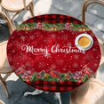 thumbnail image 2 of Red Plaid Christmas Round Tablecloth, Fitted Table Cover with Elastic for 36"-44" Round Tables, Xmas Snowflake Poinsettia Botanical Table Cloth Outdoor Indoor Dinning Party Waterproof Tablecloths, 2 of 7