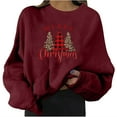 thumbnail image 2 of Haut de Noël pour Femmes, Mode Femmes de Noël Décontractée à Imprimé, Col Rond, Ample, Manches Longues, Hauts Courts, Blouse, Chandails Sans Capuche, 2 of 4