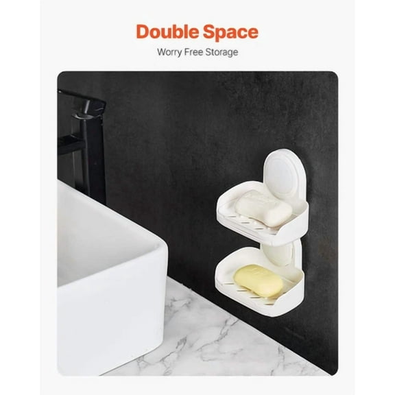 Shower Soap Storage, Dual Tier With Vacuum Grip, No Need For Wall Drilling
