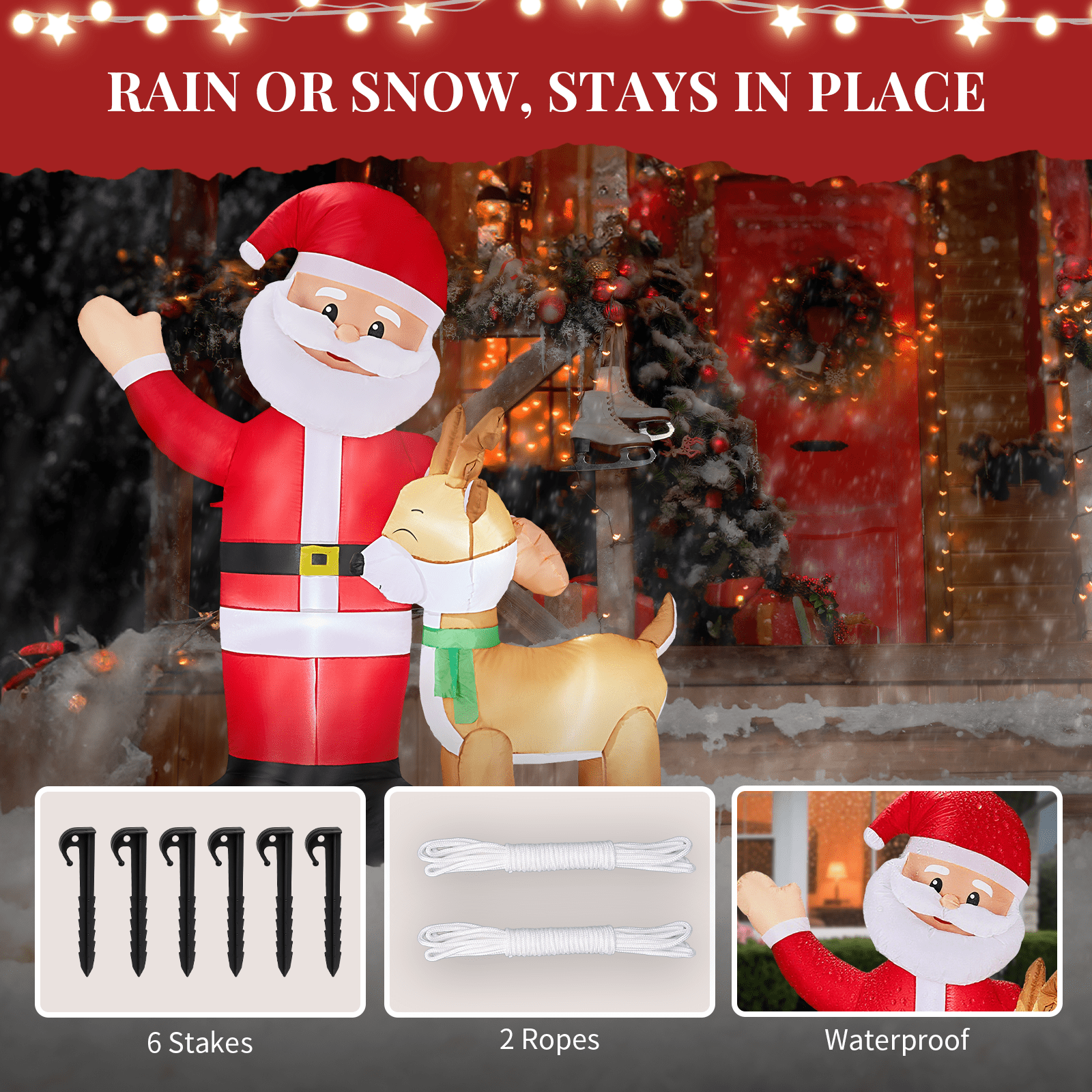 Astoutdoor Christmas Inflatable Decoration, Santa and Reindeer with Built-in LED Lights, 61 x 31.5 x 74.8 in